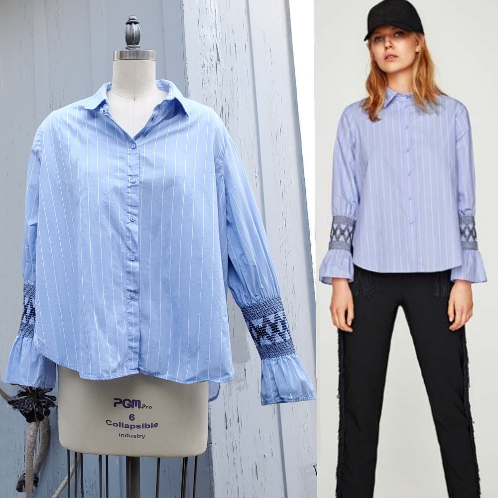 Zara Basic Collection stripe smocked shirt